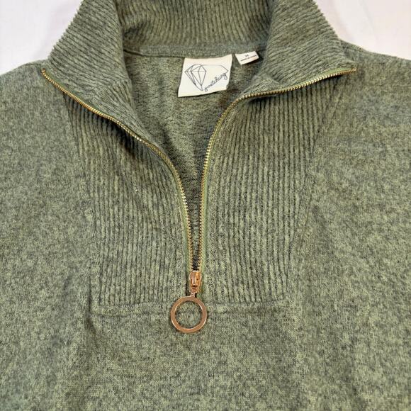 Janet Chung green quarter zip sweater. M Mock neck front pocket 3/4 sleeve. Soft - Picture 3 of 8